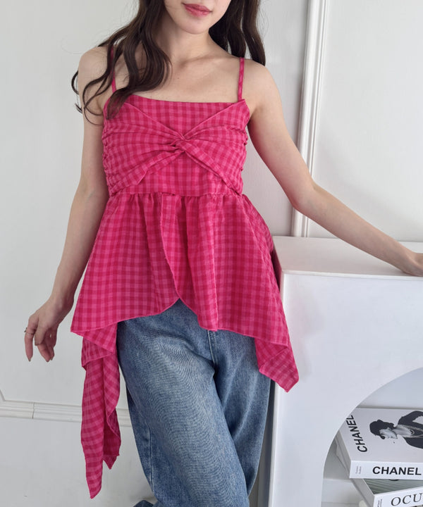 ギンガムチェックランダムヘムキャミソール | LO2252031 | レッド