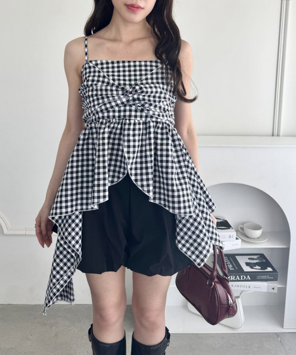ギンガムチェックランダムヘムキャミソール | LO2252031 | ブラック