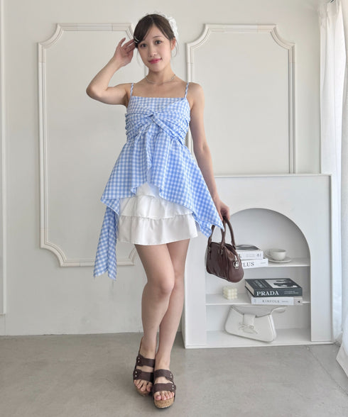 ギンガムチェックランダムヘムキャミソール | LO2252031 | ライトブルー