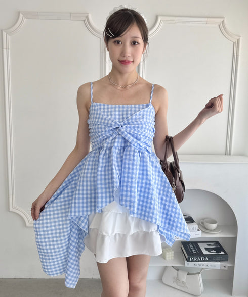 ギンガムチェックランダムヘムキャミソール | LO2252031 | ライトブルー