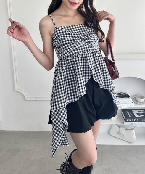 ギンガムチェックランダムヘムキャミソール | LO2252031 | ブラック