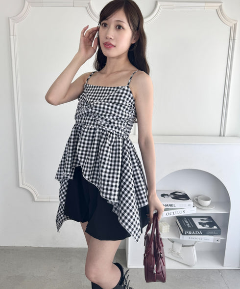 ギンガムチェックランダムヘムキャミソール | LO2252031 | ブラック