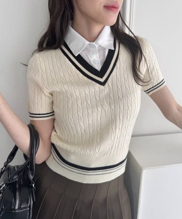 襟付きドッキングケーブルニットトップス | LO2252032 | アイボリー