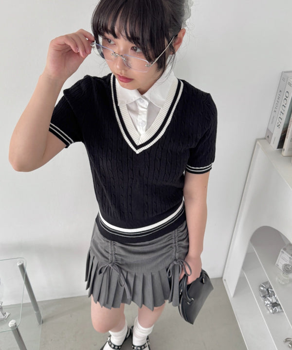 襟付きドッキングケーブルニットトップス | LO2252032 | ブラック