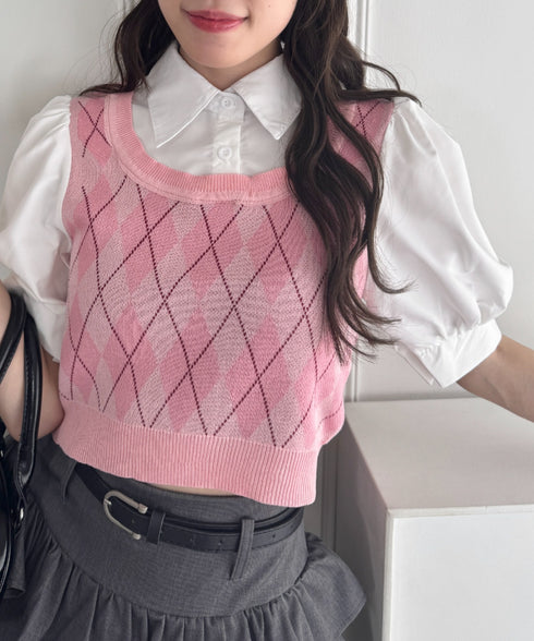 アーガイルベストドッキングシャツブラウス | LO2252033 | ピンク