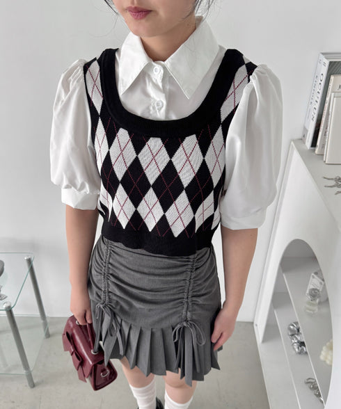 アーガイルベストドッキングシャツブラウス | LO2252033 | ブラック