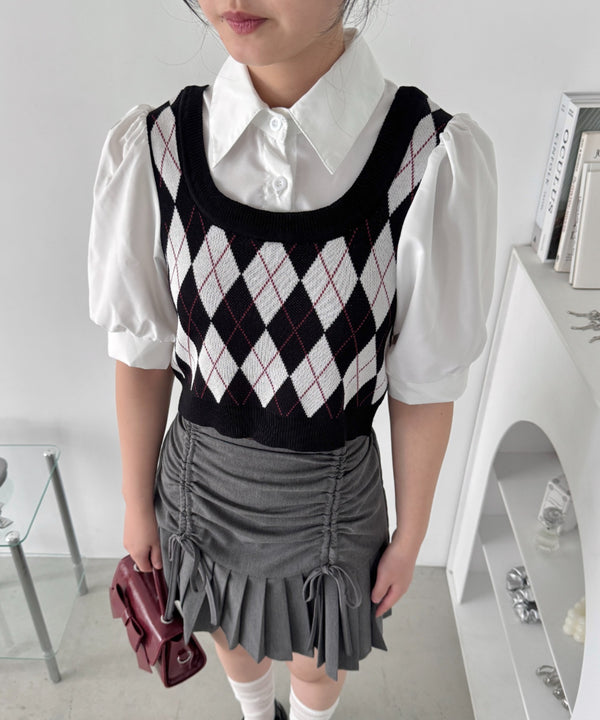 アーガイルベストドッキングシャツブラウス | LO2252033 | ブラック