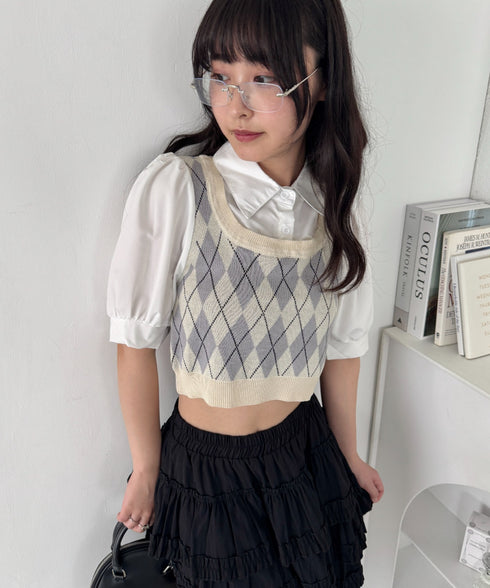 アーガイルベストドッキングシャツブラウス | LO2252033 | アイボリー