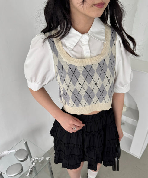 アーガイルベストドッキングシャツブラウス | LO2252033 | アイボリー