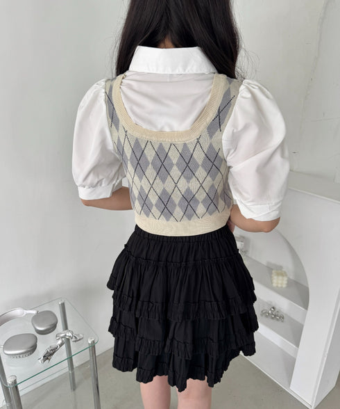 アーガイルベストドッキングシャツブラウス | LO2252033 | アイボリー