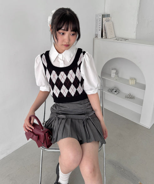 アーガイルベストドッキングシャツブラウス | LO2252033 | ブラック