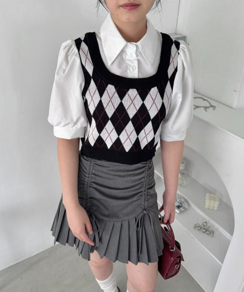 アーガイルベストドッキングシャツブラウス | LO2252033 | ブラック