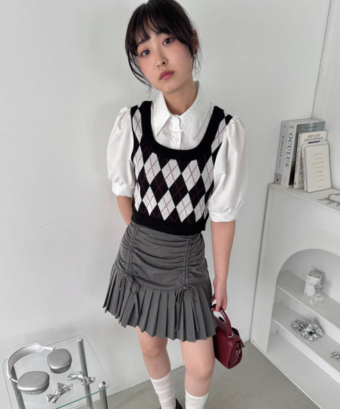 アーガイルベストドッキングシャツブラウス | LO2252033 | ブラック