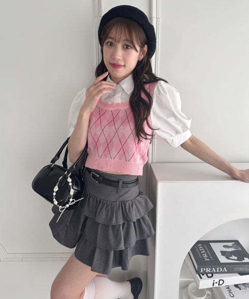 アーガイルベストドッキングシャツブラウス | LO2252033 | ピンク