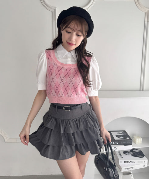 アーガイルベストドッキングシャツブラウス | LO2252033 | ピンク