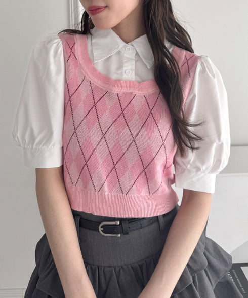 アーガイルベストドッキングシャツブラウス | LO2252033 | ピンク