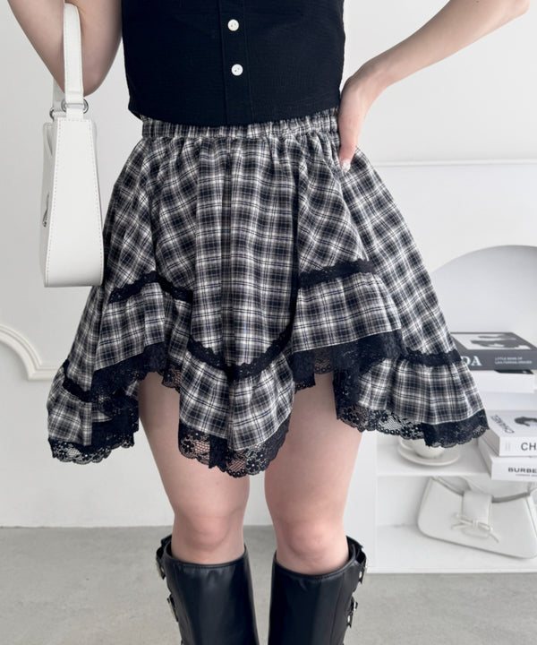 イレヘムチェックレースミニスカパン | LO2255257 | ブラック