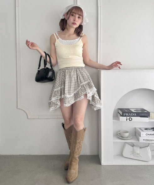 イレヘムチェックレースミニスカパン | LO2255257 | アイボリー