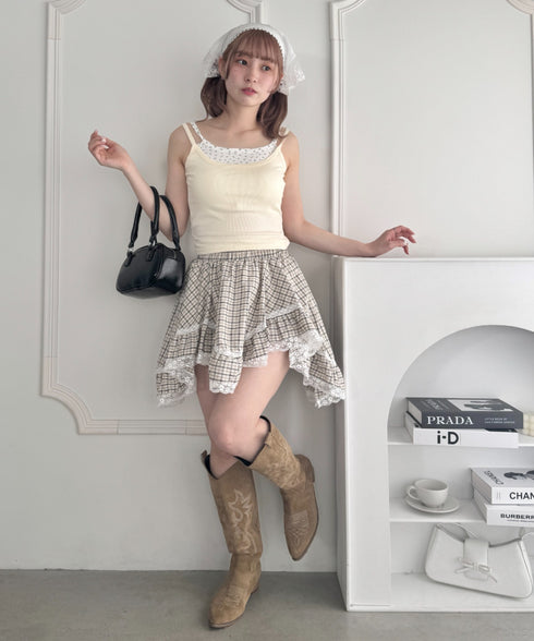 イレヘムチェックレースミニスカパン | LO2255257 | アイボリー