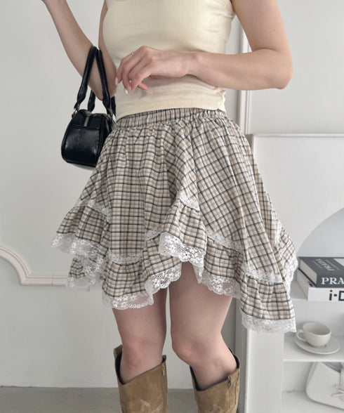 イレヘムチェックレースミニスカパン | LO2255257 | アイボリー