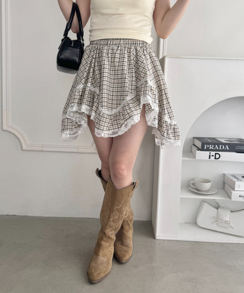 イレヘムチェックレースミニスカパン | LO2255257 | アイボリー