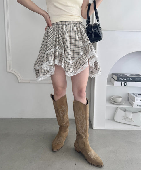 イレヘムチェックレースミニスカパン | LO2255257 | アイボリー