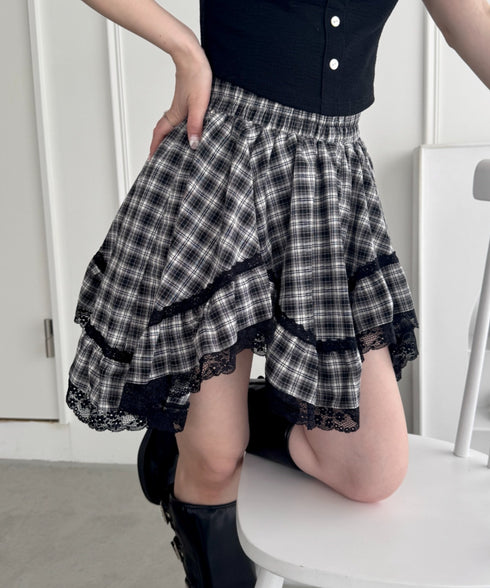 イレヘムチェックレースミニスカパン | LO2255257 | ブラック