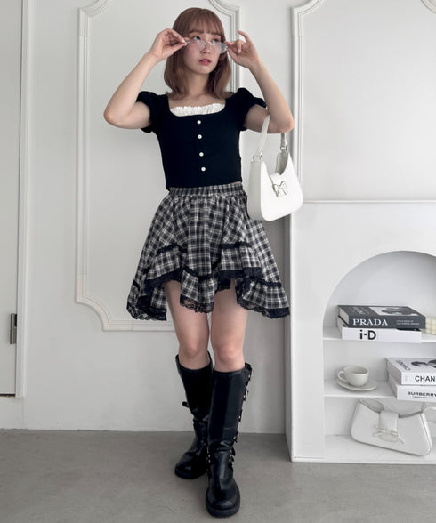 イレヘムチェックレースミニスカパン | LO2255257 | ブラック