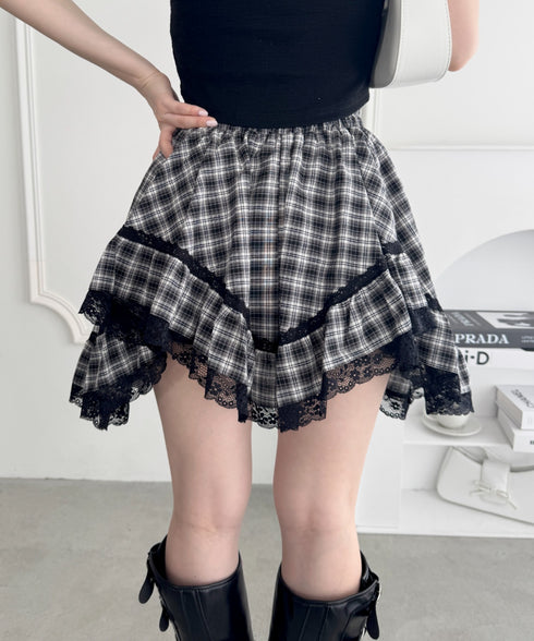 イレヘムチェックレースミニスカパン | LO2255257 | ブラック