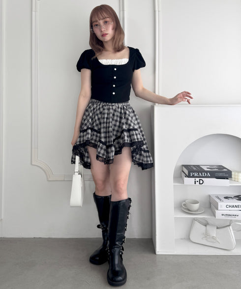 イレヘムチェックレースミニスカパン | LO2255257 | ブラック