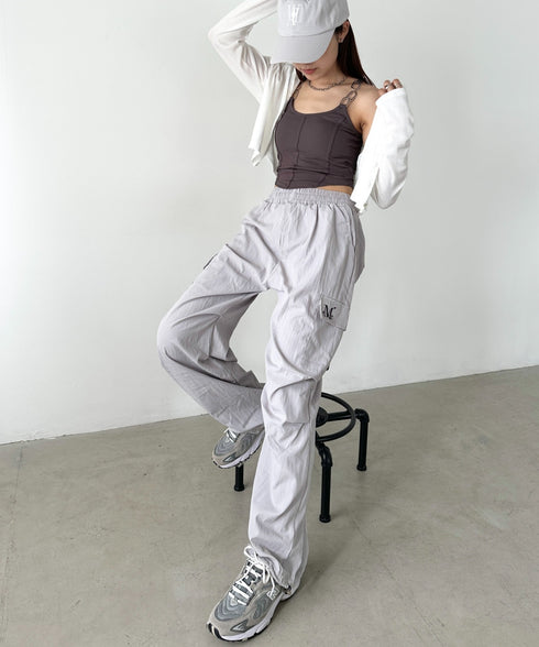 MUCENT(ムセント)/ワイド ルーズ イージー カーゴパンツ/GROSS NYLON PARACHUTE CARGO PANTS | AT2252031 | グレー