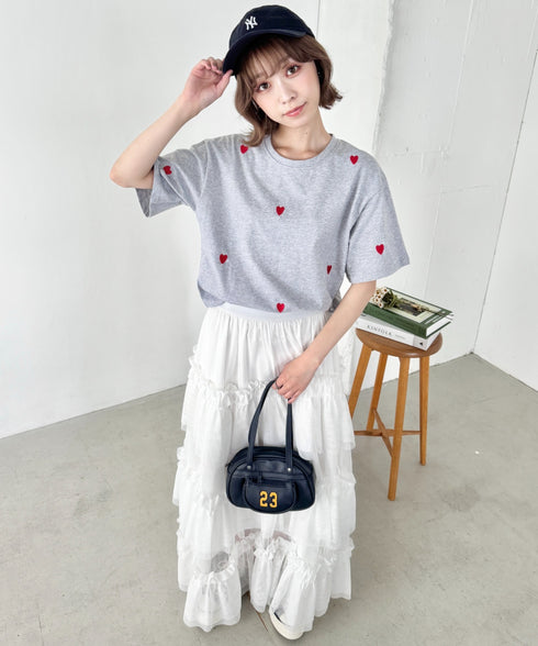 ミニハート刺繍半袖Tシャツ | SL2252018 | グレー