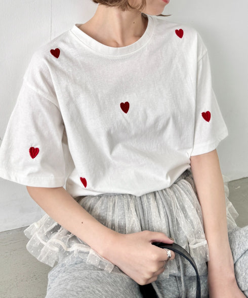 ミニハート刺繍半袖Tシャツ | SL2252018 | ホワイト