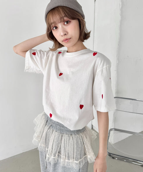 ミニハート刺繍半袖Tシャツ | SL2252018 | ホワイト