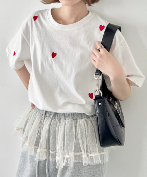 ミニハート刺繍半袖Tシャツ | SL2252018 | ホワイト