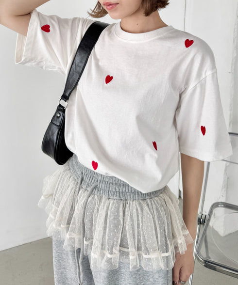 ミニハート刺繍半袖Tシャツ | SL2252018 | ホワイト