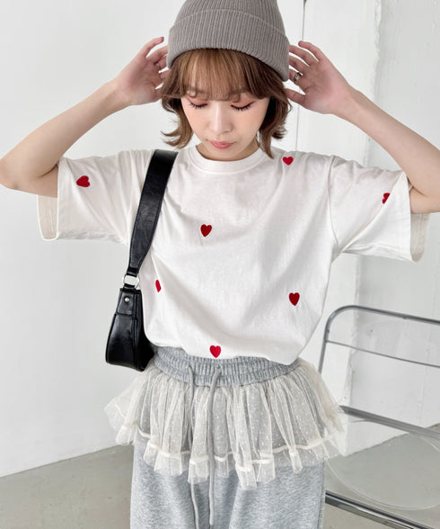 ミニハート刺繍半袖Tシャツ | SL2252018 | ホワイト
