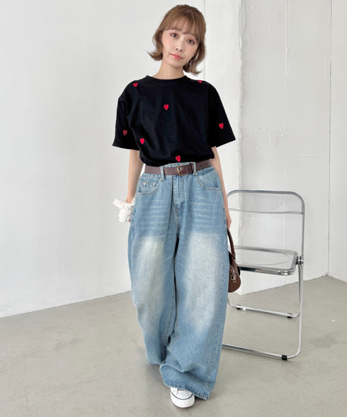 ミニハート刺繍半袖Tシャツ | SL2252018 | ブラック
