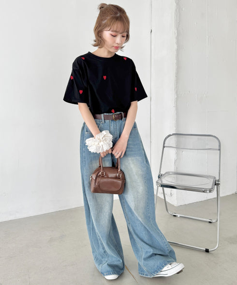 ミニハート刺繍半袖Tシャツ | SL2252018 | ブラック
