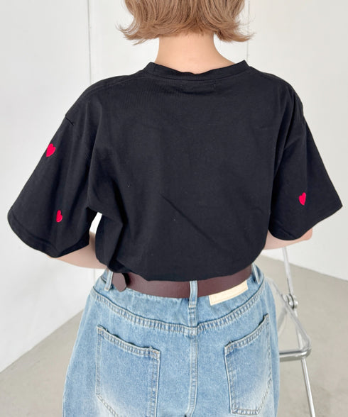 ミニハート刺繍半袖Tシャツ | SL2252018 | ブラック