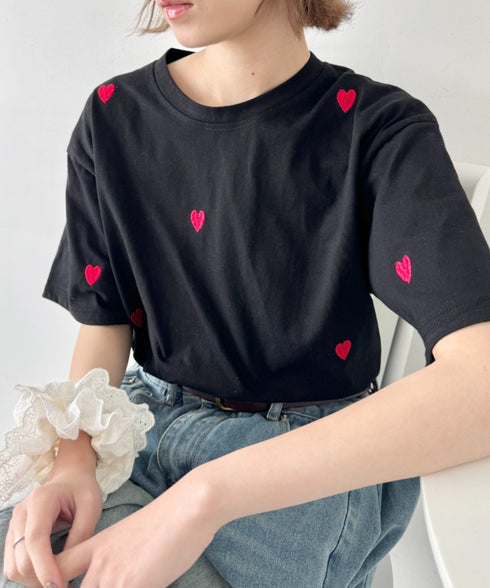 ミニハート刺繍半袖Tシャツ | SL2252018 | ブラック
