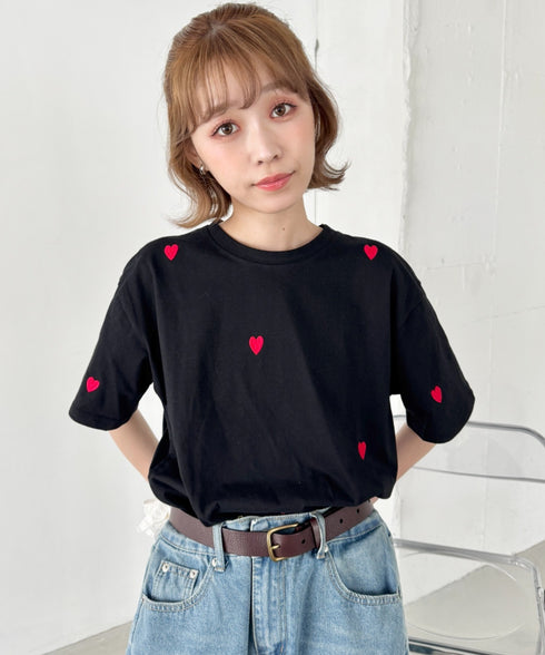 ミニハート刺繍半袖Tシャツ | SL2252018 | ブラック