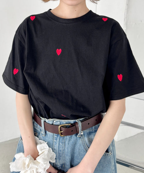 ミニハート刺繍半袖Tシャツ | SL2252018 | ブラック