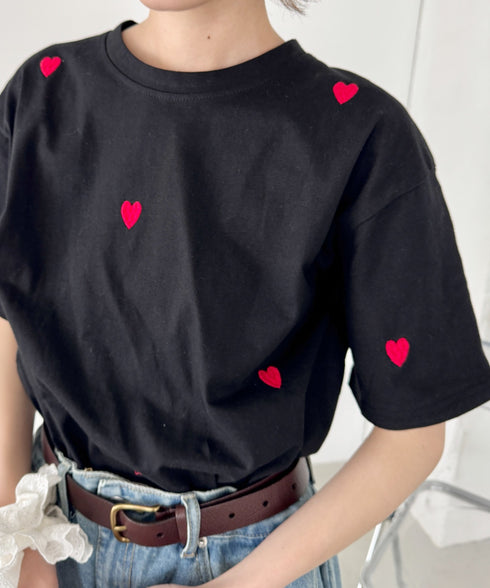 ミニハート刺繍半袖Tシャツ | SL2252018 | ブラック