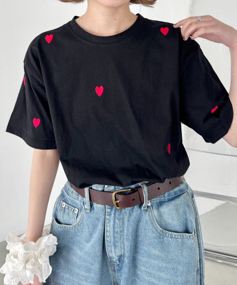 ミニハート刺繍半袖Tシャツ | SL2252018 | ブラック