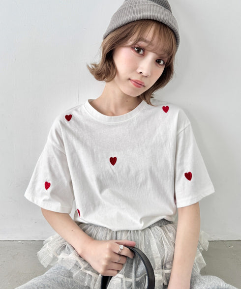 ミニハート刺繍半袖Tシャツ | SL2252018 | ホワイト