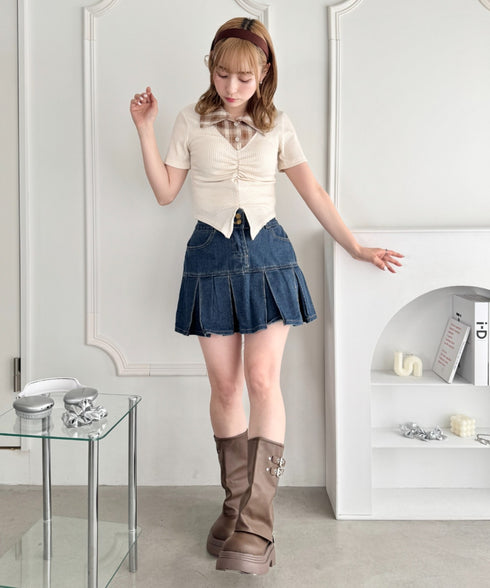 チェックカラードッキングリブニットトップス | LO2252036 | アイボリー