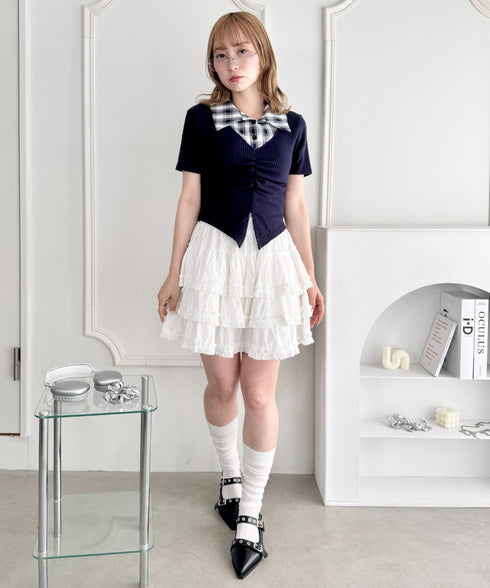 チェックカラードッキングリブニットトップス | LO2252036 | ネイビー