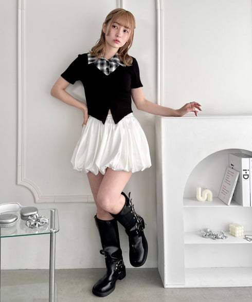 チェックカラードッキングリブニットトップス | LO2252036 | ブラック