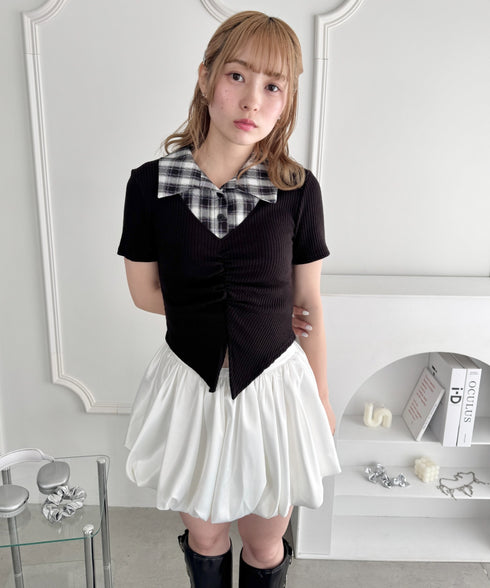 チェックカラードッキングリブニットトップス | LO2252036 | ブラック